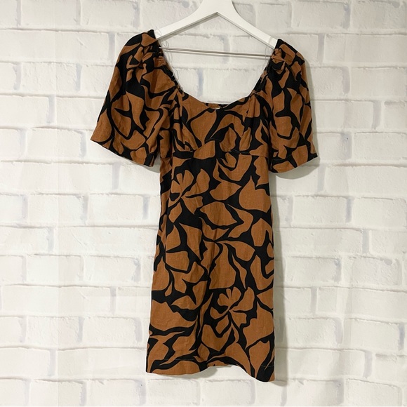A New Day | NWOT Women's Puff Short Sleeve Dress - Brown Leaf - Picture 1 of 11